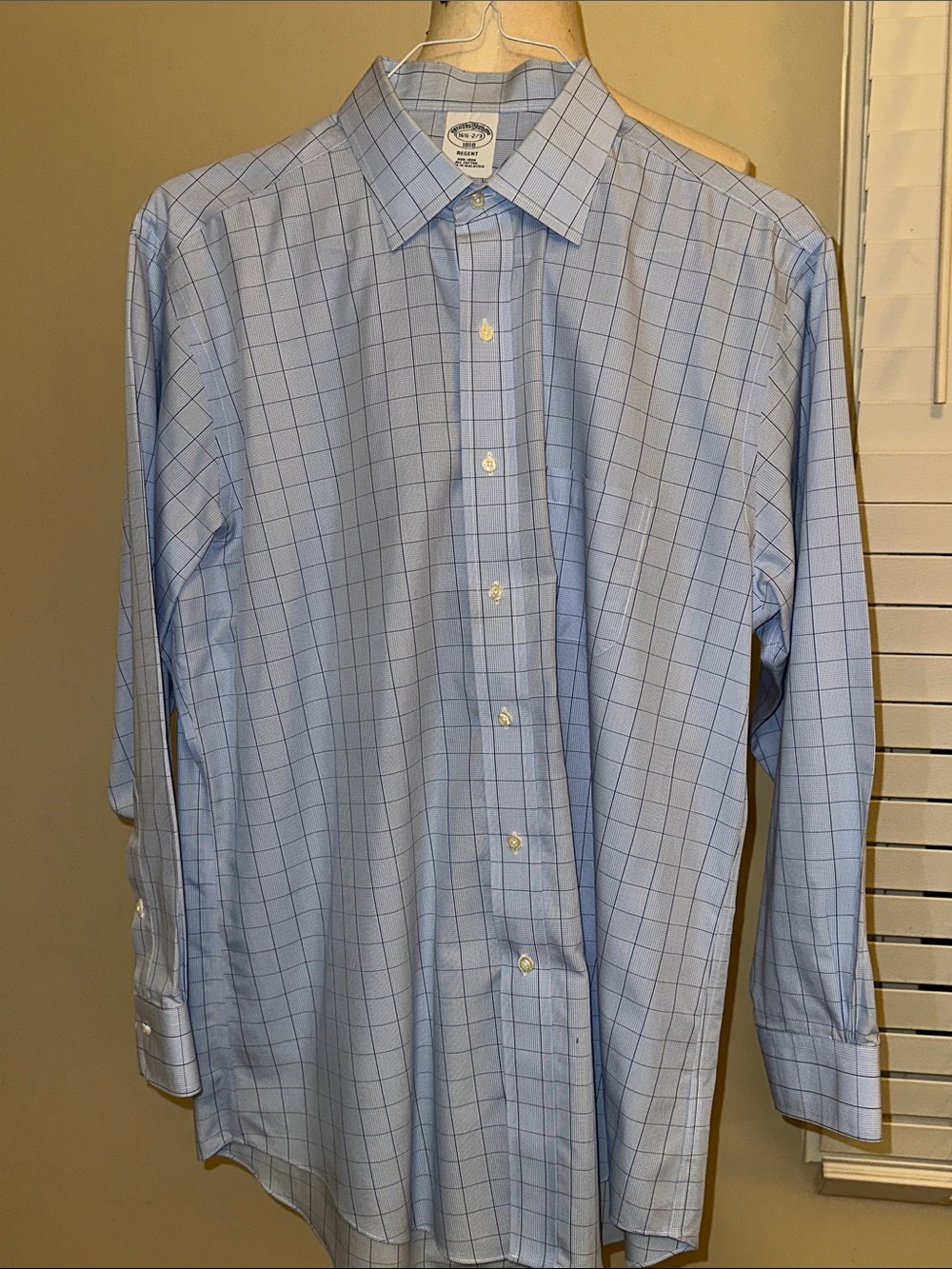 Men's Brooks Brothers Light Blue Windowpane Dress Shirt - Classic Tailored Style